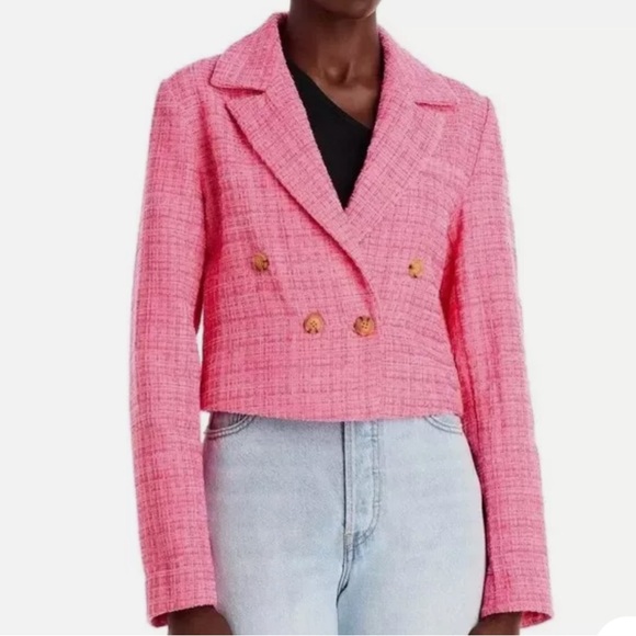 Aqua Jackets & Blazers - Aqua Pink Cropped Tweed Blazer